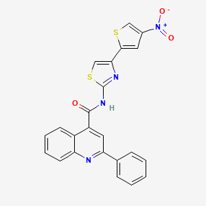molecular formula C23H14N4O3S2 B2663540 N-[4-(4-nitrothiophen-2-yl)-1,3-thiazol-2-yl]-2-phenylquinoline-4-carboxamide CAS No. 397277-18-8