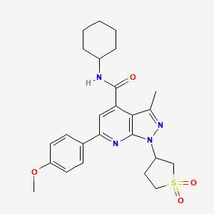 molecular formula C25H30N4O4S B2663541 N-cyclohexyl-1-(1,1-dioxidotetrahydrothiophen-3-yl)-6-(4-methoxyphenyl)-3-methyl-1H-pyrazolo[3,4-b]pyridine-4-carboxamide CAS No. 1021250-36-1