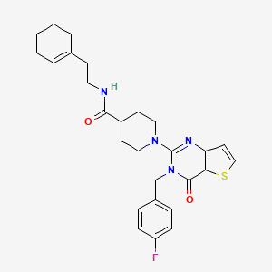 molecular formula C27H31FN4O2S B2663544 N-[2-(cyclohex-1-en-1-yl)ethyl]-1-{3-[(4-fluorophenyl)methyl]-4-oxo-3H,4H-thieno[3,2-d]pyrimidin-2-yl}piperidine-4-carboxamide CAS No. 1112306-92-9