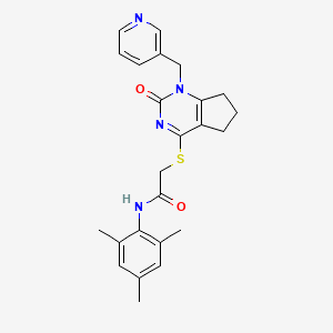 molecular formula C24H26N4O2S B2663546 N-mesityl-2-((2-oxo-1-(pyridin-3-ylmethyl)-2,5,6,7-tetrahydro-1H-cyclopenta[d]pyrimidin-4-yl)thio)acetamide CAS No. 946271-39-2