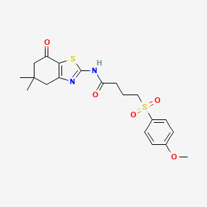 molecular formula C20H24N2O5S2 B2663548 N-(5,5-dimethyl-7-oxo-4,5,6,7-tetrahydrobenzo[d]thiazol-2-yl)-4-((4-methoxyphenyl)sulfonyl)butanamide CAS No. 941926-11-0