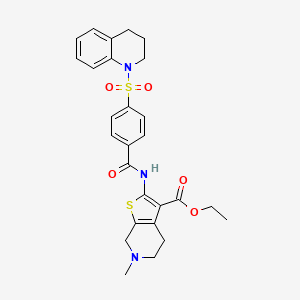 molecular formula C27H29N3O5S2 B2663561 ethyl 2-(4-((3,4-dihydroquinolin-1(2H)-yl)sulfonyl)benzamido)-6-methyl-4,5,6,7-tetrahydrothieno[2,3-c]pyridine-3-carboxylate CAS No. 524063-79-4