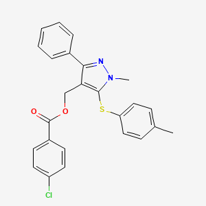molecular formula C25H21ClN2O2S B2663567 {1-methyl-5-[(4-methylphenyl)sulfanyl]-3-phenyl-1H-pyrazol-4-yl}methyl 4-chlorobenzenecarboxylate CAS No. 318247-41-5