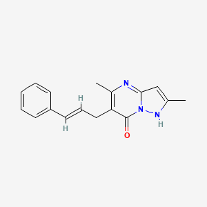 molecular formula C17H17N3O B2663578 2,5-二甲基-6-[(E)-3-苯基-2-丙烯基]吡唑并[1,5-a]嘧啶-7-醇 CAS No. 865657-99-4