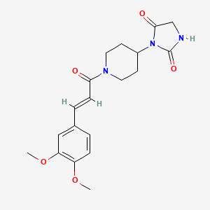 molecular formula C19H23N3O5 B2663584 (E)-3-(1-(3-(3,4-dimethoxyphenyl)acryloyl)piperidin-4-yl)imidazolidine-2,4-dione CAS No. 2321336-13-2