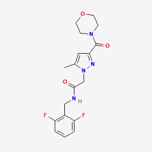 molecular formula C18H20F2N4O3 B2663589 N-(2,6-difluorobenzyl)-2-(5-methyl-3-(morpholine-4-carbonyl)-1H-pyrazol-1-yl)acetamide CAS No. 1171434-23-3