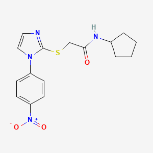 molecular formula C16H18N4O3S B2663597 N-cyclopentyl-2-((1-(4-nitrophenyl)-1H-imidazol-2-yl)thio)acetamide CAS No. 851079-82-8