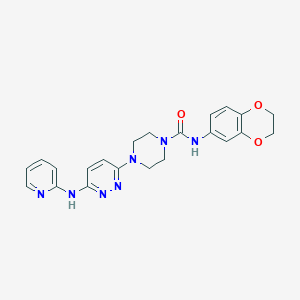 molecular formula C22H23N7O3 B2663600 N-(2,3-二氢苯并[b][1,4]二噁烷-6-基)-4-(6-(吡啶-2-基氨基)吡嘧啶-3-基)哌嗪-1-羧酰胺 CAS No. 1021223-85-7