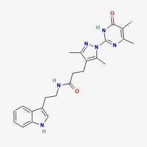 molecular formula C24H28N6O2 B2663642 N-(2-(1H-indol-3-yl)ethyl)-3-(1-(4,5-dimethyl-6-oxo-1,6-dihydropyrimidin-2-yl)-3,5-dimethyl-1H-pyrazol-4-yl)propanamide CAS No. 1171871-05-8