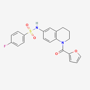 molecular formula C20H17FN2O4S B2663648 4-fluoro-N-[1-(furan-2-carbonyl)-3,4-dihydro-2H-quinolin-6-yl]benzenesulfonamide CAS No. 946333-49-9