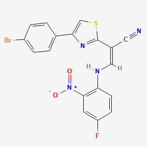 molecular formula C18H10BrFN4O2S B2663655 (Z)-2-(4-(4-bromophenyl)thiazol-2-yl)-3-((4-fluoro-2-nitrophenyl)amino)acrylonitrile CAS No. 477298-24-1