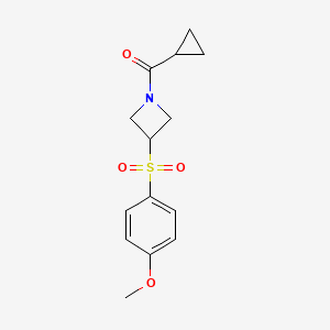 molecular formula C14H17NO4S B2663659 Cyclopropyl(3-((4-methoxyphenyl)sulfonyl)azetidin-1-yl)methanone CAS No. 1704611-64-2