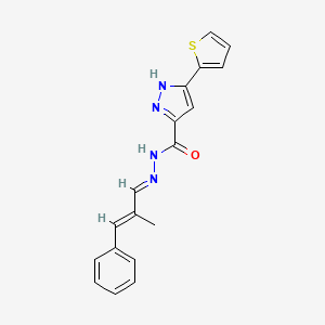 molecular formula C18H16N4OS B2663672 N'-[(1E,2E)-2-methyl-3-phenylprop-2-en-1-ylidene]-3-(thiophen-2-yl)-1H-pyrazole-5-carbohydrazide CAS No. 1284269-20-0