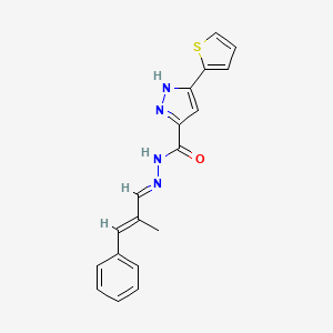 molecular formula C18H16N4OS B2663672 N'-[(1E,2E)-2-甲基-3-苯基丙-2-烯-1-基亚)-3-(噻吩-2-基)-1H-吡唑-5-甲酰肼 CAS No. 1284269-20-0