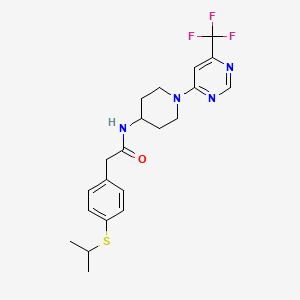 molecular formula C21H25F3N4OS B2663674 2-(4-(isopropylthio)phenyl)-N-(1-(6-(trifluoromethyl)pyrimidin-4-yl)piperidin-4-yl)acetamide CAS No. 2034412-77-4