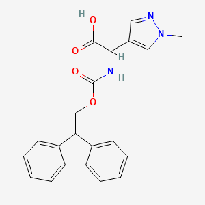 molecular formula C21H19N3O4 B2663677 2-(9H-Fluoren-9-ylmethoxycarbonylamino)-2-(1-methylpyrazol-4-yl)acetic acid CAS No. 1543701-81-0