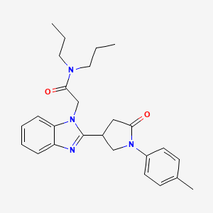 molecular formula C26H32N4O2 B2663682 2-{2-[1-(4-methylphenyl)-5-oxopyrrolidin-3-yl]-1H-benzimidazol-1-yl}-N,N-dipropylacetamide CAS No. 955350-47-7
