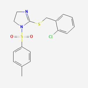 molecular formula C17H17ClN2O2S2 B2663693 2-((2-chlorobenzyl)thio)-1-tosyl-4,5-dihydro-1H-imidazole CAS No. 868217-79-2
