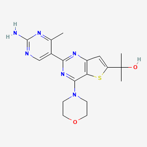 molecular formula C18H22N6O2S B2663697 2-(2-(2-氨基-4-甲基嘧啶-5-基)-4-吗啉基噻吩[3,2-d]嘧啶-6-基)丙醇 CAS No. 1033739-92-2
