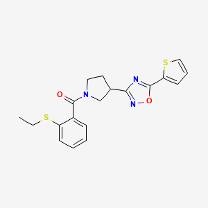molecular formula C19H19N3O2S2 B2663724 (2-(乙硫基)苯基)(3-(5-(噻吩-2-基)-1,2,4-噁二唑-3-基)吡咯烷-1-基)甲酮 CAS No. 2034287-39-1