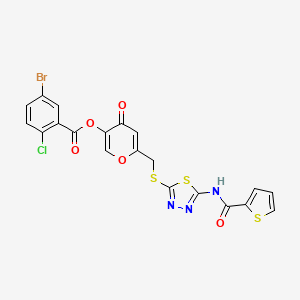 molecular formula C20H11BrClN3O5S3 B2663730 4-oxo-6-(((5-(thiophene-2-carboxamido)-1,3,4-thiadiazol-2-yl)thio)methyl)-4H-pyran-3-yl 5-bromo-2-chlorobenzoate CAS No. 877643-24-8