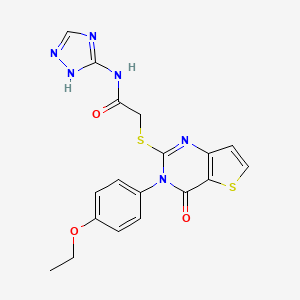 molecular formula C18H16N6O3S2 B2663733 2-((3-(4-ethoxyphenyl)-4-oxo-3,4-dihydrothieno[3,2-d]pyrimidin-2-yl)thio)-N-(4H-1,2,4-triazol-3-yl)acetamide CAS No. 1112438-92-2