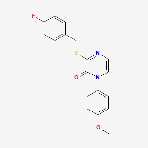 molecular formula C18H15FN2O2S B2663737 3-((4-fluorobenzyl)thio)-1-(4-methoxyphenyl)pyrazin-2(1H)-one CAS No. 895111-81-6