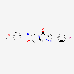 molecular formula C24H19FN4O3 B2663745 2-(4-fluorophenyl)-5-((2-(4-methoxyphenyl)-5-methyloxazol-4-yl)methyl)pyrazolo[1,5-a]pyrazin-4(5H)-one CAS No. 1358200-84-6