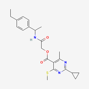 molecular formula C22H27N3O3S B2663750 {[1-(4-Ethylphenyl)ethyl]carbamoyl}methyl 2-cyclopropyl-4-methyl-6-(methylsulfanyl)pyrimidine-5-carboxylate CAS No. 1197603-73-8