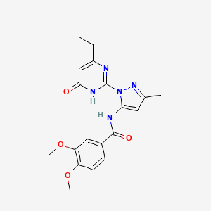 molecular formula C20H23N5O4 B2663760 3,4-dimethoxy-N-(3-methyl-1-(6-oxo-4-propyl-1,6-dihydropyrimidin-2-yl)-1H-pyrazol-5-yl)benzamide CAS No. 1002931-40-9