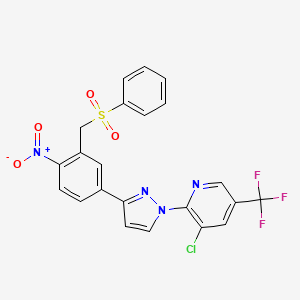 molecular formula C22H14ClF3N4O4S B2663771 3-Chloro-2-(3-(4-nitro-3-((phenylsulfonyl)methyl)phenyl)-1H-pyrazol-1-yl)-5-(trifluoromethyl)pyridine CAS No. 318247-40-4