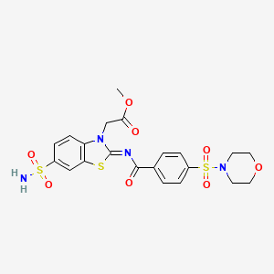 molecular formula C21H22N4O8S3 B2663786 (Z)-methyl 2-(2-((4-(morpholinosulfonyl)benzoyl)imino)-6-sulfamoylbenzo[d]thiazol-3(2H)-yl)acetate CAS No. 865198-72-7