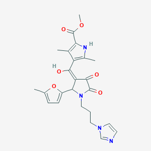 molecular formula C24H26N4O6 B266379 methyl 4-{[4-hydroxy-1-[3-(1H-imidazol-1-yl)propyl]-2-(5-methyl-2-furyl)-5-oxo-2,5-dihydro-1H-pyrrol-3-yl]carbonyl}-3,5-dimethyl-1H-pyrrole-2-carboxylate 