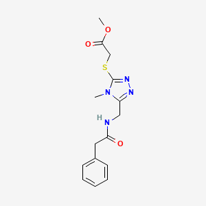 molecular formula C15H18N4O3S B2663803 甲酸甲酯 [(4-甲基-5-{[(苯乙酰)氨基]甲基}-4H-1,2,4-三唑-3-基)硫]乙酸酯 CAS No. 689746-52-9