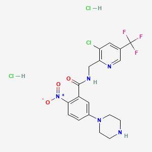 molecular formula C18H19Cl3F3N5O3 B2663820 N-{[3-氯-5-(三氟甲基)吡啶-2-基]甲基}-2-硝基-5-(哌嗪-1-基)苯甲酰胺二盐酸盐 CAS No. 2061178-51-4