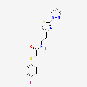 N-(2-(2-(1H-pyrazol-1-yl)thiazol-4-yl)ethyl)-2-((4-fluorophenyl)thio)acetamide