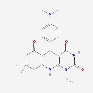 5-(4-(dimethylamino)phenyl)-1-ethyl-8,8-dimethyl-7,8,9,10-tetrahydropyrimido[4,5-b]quinoline-2,4,6(1H,3H,5H)-trione