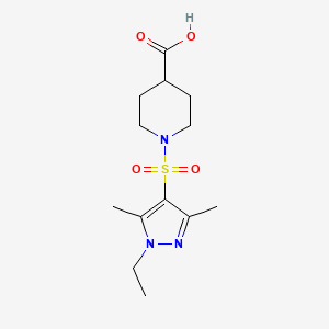 molecular formula C13H21N3O4S B2663868 1-[(1-乙基-3,5-二甲基-1H-吡唑-4-基)磺酰基]哌啶-4-甲酸 CAS No. 925200-03-9