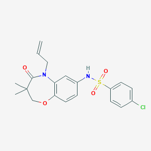 molecular formula C20H21ClN2O4S B2663872 N-(5-allyl-3,3-dimethyl-4-oxo-2,3,4,5-tetrahydrobenzo[b][1,4]oxazepin-7-yl)-4-chlorobenzenesulfonamide CAS No. 921909-89-9