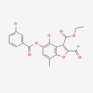 molecular formula C20H14Br2O6 B2663873 乙酸-4-溴-5-((3-溴苯甲酰)氧基)-2-甲酰-7-甲基苯并呋喃-3-甲酸酯 CAS No. 324538-80-9