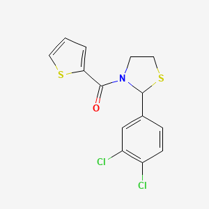 molecular formula C14H11Cl2NOS2 B2663892 (2-(3,4-二氯苯基)噻唑啉-3-基)(噻吩-2-基)甲酮 CAS No. 2034614-69-0