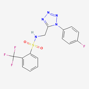 molecular formula C15H11F4N5O2S B2663899 N-((1-(4-fluorophenyl)-1H-tetrazol-5-yl)methyl)-2-(trifluoromethyl)benzenesulfonamide CAS No. 941964-46-1