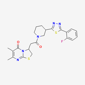 molecular formula C23H24FN5O2S2 B2663902 3-(2-(3-(5-(2-fluorophenyl)-1,3,4-thiadiazol-2-yl)piperidin-1-yl)-2-oxoethyl)-6,7-dimethyl-2H-thiazolo[3,2-a]pyrimidin-5(3H)-one CAS No. 1351608-78-0