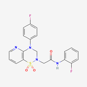 molecular formula C20H16F2N4O3S B2663904 N-(2-fluorophenyl)-2-(4-(4-fluorophenyl)-1,1-dioxido-3,4-dihydro-2H-pyrido[2,3-e][1,2,4]thiadiazin-2-yl)acetamide CAS No. 1251624-52-8