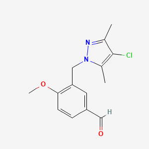 molecular formula C14H15ClN2O2 B2663908 3-[(4-chloro-3,5-dimethyl-1H-pyrazol-1-yl)methyl]-4-methoxybenzaldehyde CAS No. 957505-02-1