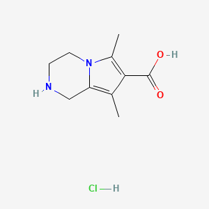 molecular formula C10H15ClN2O2 B2663924 6,8-Dimethyl-1,2,3,4-tetrahydropyrrolo[1,2-a]pyrazine-7-carboxylic acid;hydrochloride CAS No. 2377033-53-7