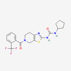 molecular formula C20H21F3N4O2S B2663931 1-Cyclopentyl-3-(5-(2-(trifluoromethyl)benzoyl)-4,5,6,7-tetrahydrothiazolo[5,4-c]pyridin-2-yl)urea CAS No. 1396843-84-7