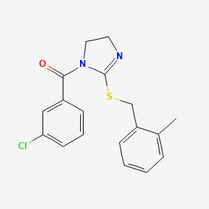 molecular formula C18H17ClN2OS B2663932 (3-Chlorophenyl)-[2-[(2-methylphenyl)methylsulfanyl]-4,5-dihydroimidazol-1-yl]methanone CAS No. 851801-19-9