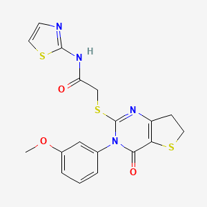 molecular formula C18H16N4O3S3 B2663946 2-((3-(3-methoxyphenyl)-4-oxo-3,4,6,7-tetrahydrothieno[3,2-d]pyrimidin-2-yl)thio)-N-(thiazol-2-yl)acetamide CAS No. 877655-67-9