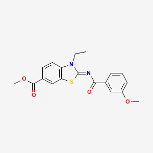molecular formula C19H18N2O4S B2663992 Methyl 3-ethyl-2-(3-methoxybenzoyl)imino-1,3-benzothiazole-6-carboxylate CAS No. 897615-84-8